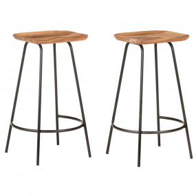 Bar Stool Set of 2 Natural Wood Solid Acacia Wood Stand...