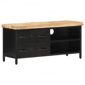 TV Cabinet Black and Natural Wood Rough Mango Wood, Ste...