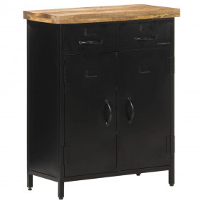 Sideboard Black, Natural Rough Mango Wood, Steel and Ir...