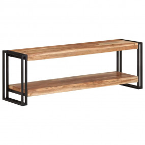 TV Cabinet Natural Wood, Black Solid Acacia Wood, Iron