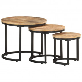 Side Table Set of 3 Brown, Black