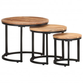 Side Table Set of 3 Natural Wood