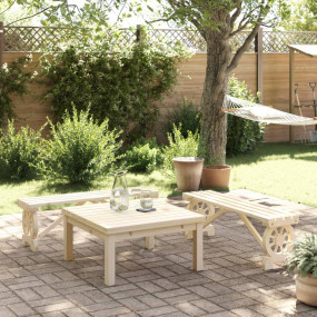 Garden Bench Set of 2 Brown Solid Fir Wood Standard Sea...