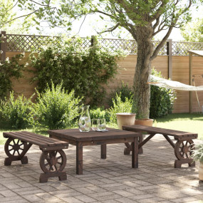 Garden Bench Set of 2 Burnt Solid fir wood Standard Dur...