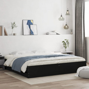 Bed Frame Black Engineered wood Double Bed Frame Rectan...