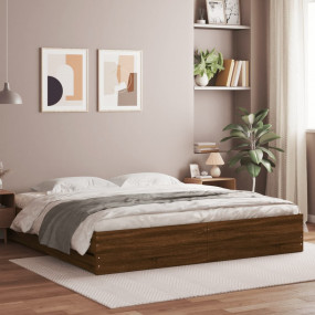 Bed Frame Brown Oak Engineered Wood, Plywood Double Bed...