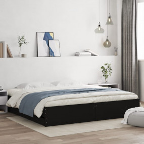 Bed Frame Black Engineered Wood Queen Bed Frame Rectang...