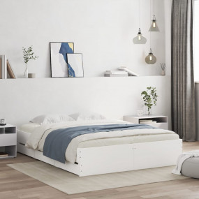 Bed Frame White Engineered wood King Size Modern Durabl...