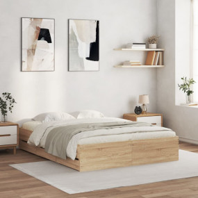Bed Frame Sonoma Oak Engineered Wood, Plywood King Size...
