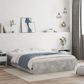 Bed Frame Concrete Grey Engineered Wood Double Bed Fram...