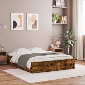 Bed Frame Smoked Oak Engineered Wood, Plywood King Size...