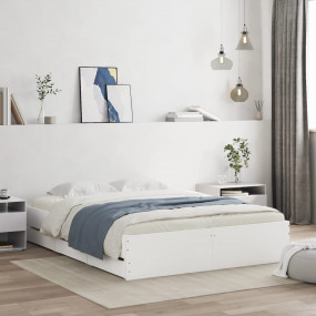 Bed Frame White Engineered wood Double Bed Frame Rectan...