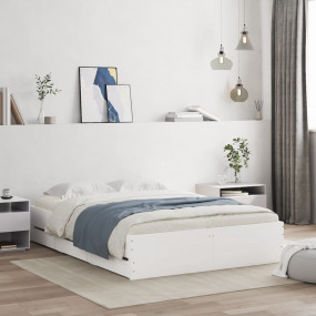 Bed Frame White Engineered wood Full Bed Frame Rectangu...