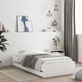 Bed Frame White Engineered wood, Plywood Single Bed Fra...