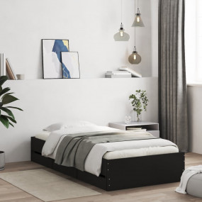Bed Frame Black Engineered wood Twin Bed Frame Rectangu...