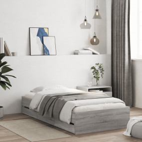 Bed Frame Grey Sonoma Engineered Wood, Plywood 39.4x78....