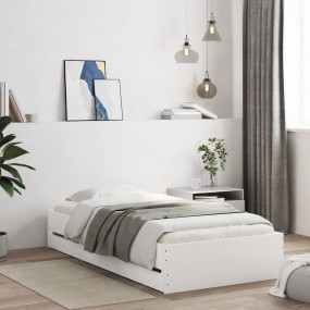Bed Frame White Engineered Wood Single Storage Bed Fram...