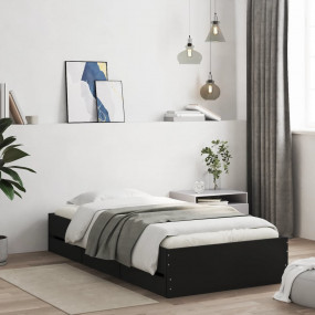 Bed Frame Black Engineered wood, Plywood Twin Bed Frame