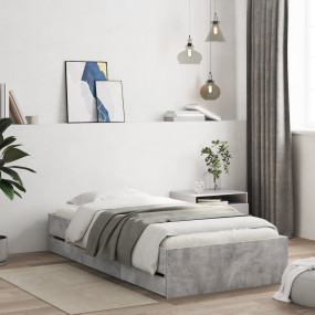 Bed Frame Concrete gray Engineered wood Twin Storage Be...