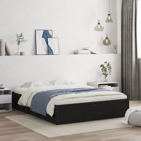 Bed Frame Black Engineered wood, Plywood Double Bed Fra...