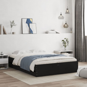 Bed Frame Black Engineered wood Double Bed Frame Rectan...