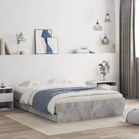 Bed Frame Concrete Grey Engineered Wood Double Bed Fram...