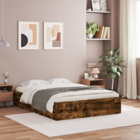 Bed Frame Smoked Oak Engineered Wood Double Bed Frame