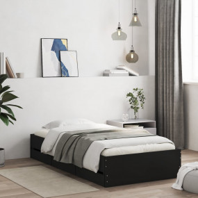 Bed Frame Black Engineered wood, Plywood Twin Bedroom F...