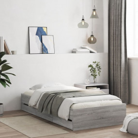 Bed Frame Grey Sonoma Engineered wood, Plywood Small Tw...