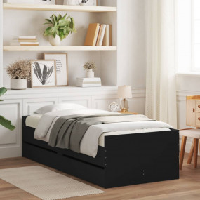 Bed Frame Black Engineered wood Twin Bed Rectangular Mo...