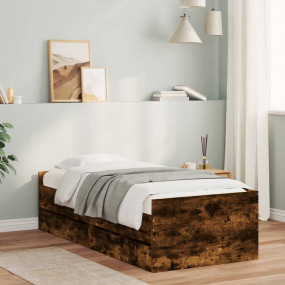 Bed Frame Smoked Oak Engineered wood, Plywood Single Be...