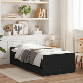 Bed Frame Black Engineered wood Small Single Storage Be...