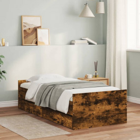 Bed Frame Smoked oak Engineered wood, Plywood Small Sin...