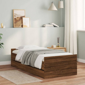 Bed Frame Brown Oak Engineered Wood, Plywood Small Sing...