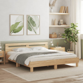 Bed Frame Sonoma Oak Engineered Wood Full Durable Bed F...