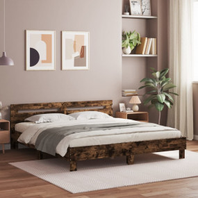 Bed Frame Smoked Oak Engineered Wood Double Modern Bed ...