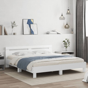 Bed Frame White Engineered Wood, Plywood Full Modern Be...
