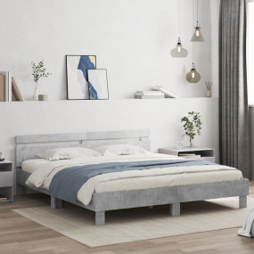 Bed Frame Concrete Grey Engineered Wood Double Durable