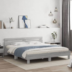 Bed Frame Grey Sonoma Engineered wood Double Modern Bed...