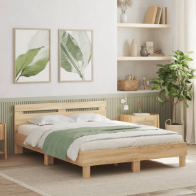Bed Frame Sonoma Oak Engineered Wood King Size Modern B...