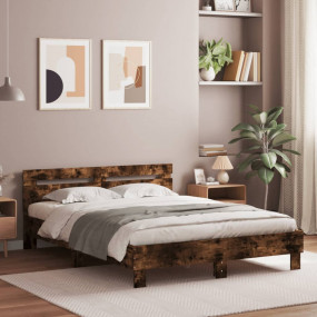 Bed Frame Smoked oak Engineered wood, Plywood King Mode...