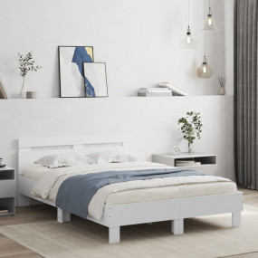 Bed Frame White Engineered Wood Double Modern Bed Frame