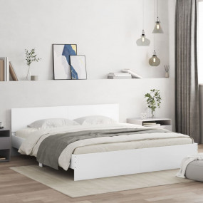 Bed Frame White Engineered wood, Plywood Double Bed Dur...