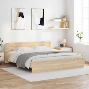 Bed Frame Sonoma Oak Engineered Wood Double Durable Bed...