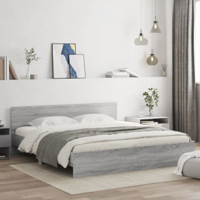 Bed Frame Grey Sonoma Engineered Wood, Plywood Double D...