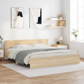 Bed Frame Sonoma oak Engineered wood, Plywood Double Du...