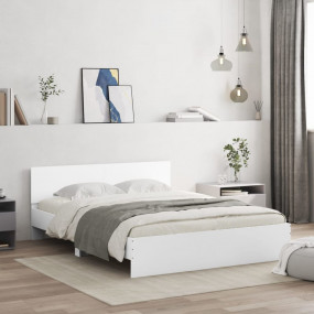 Bed Frame White Engineered wood, Plywood King Size Dura...