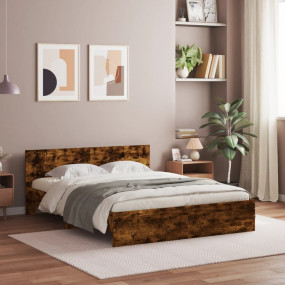 Bed Frame Smoked Oak Engineered Wood, Plywood 55 x 75 i...