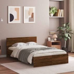 Bed Frame Brown Oak Engineered Wood Double Durable Bed ...