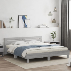 Bed Frame Grey sonoma Engineered wood, Plywood Super Ki...
